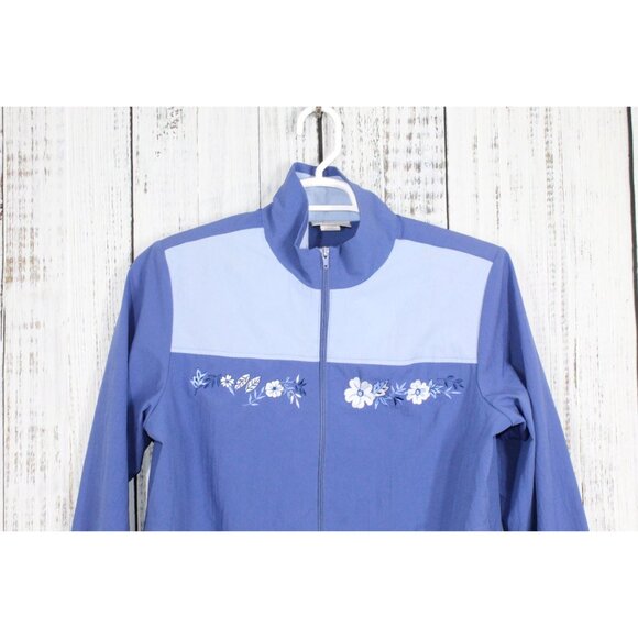Vintage 90s Blair Blue Embroidered Flowers Track Jacket Windbreaker M - Picture 2 of 9